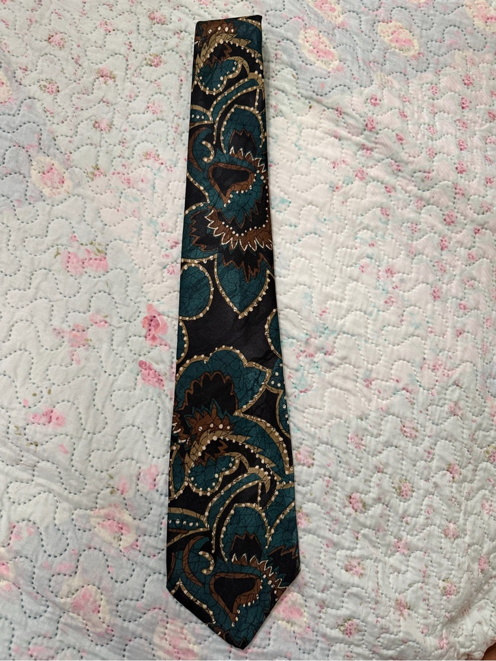 Manhattan Paisley Neck Tie in Teal, Brown & Gold